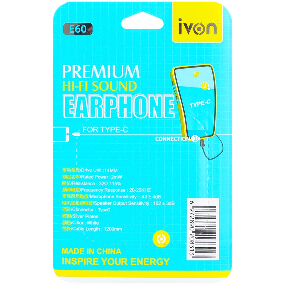 IVON E60 Earphones Type C- Pack of 5