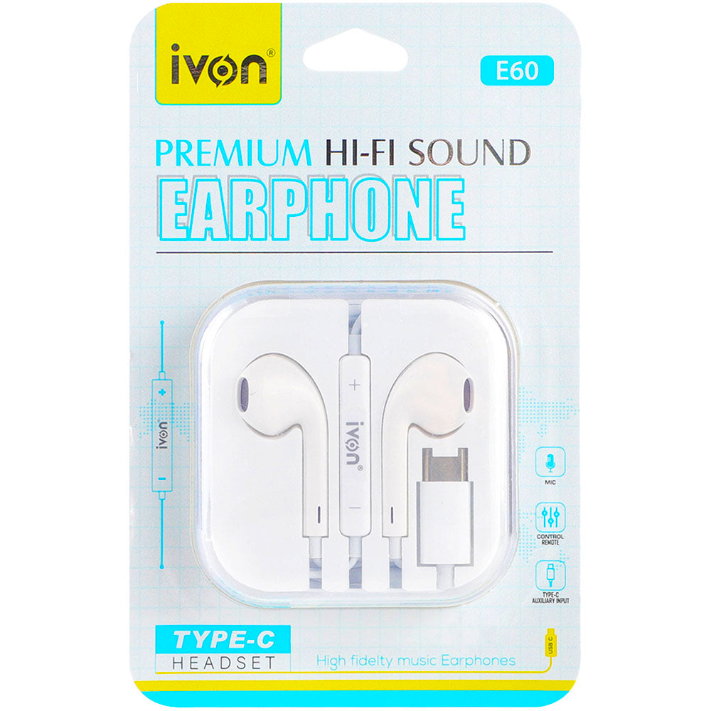 IVON E60 Earphones Type C- Pack of 5