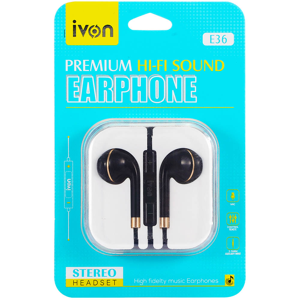 IVON E36 Earphones Stereo AUX- Pack of 5