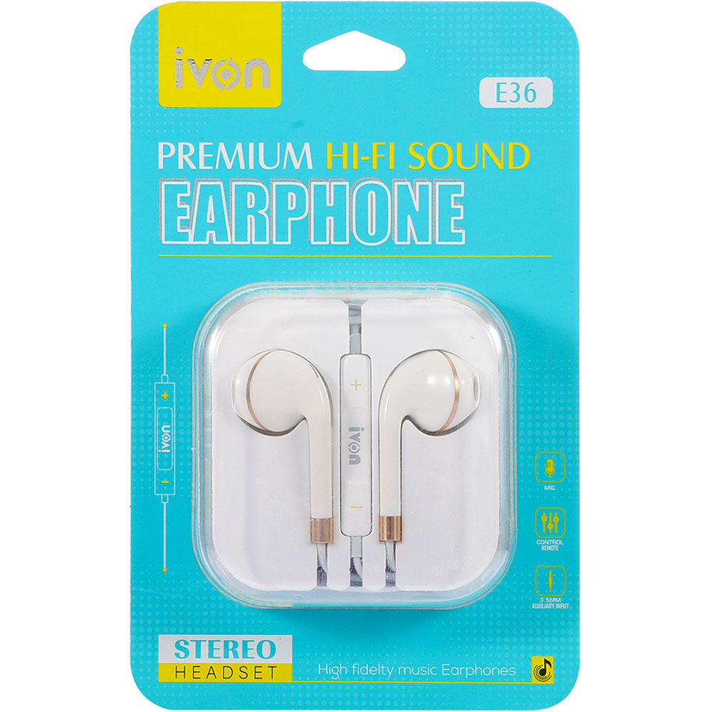 IVON E36 Earphones Stereo AUX- Pack of 5