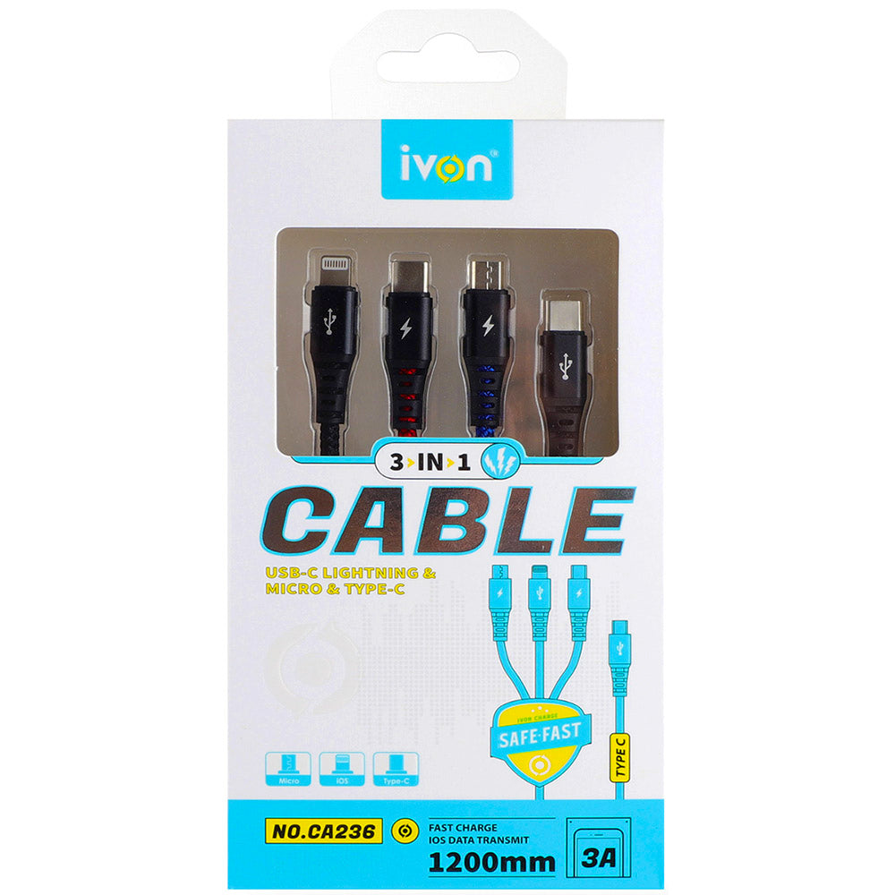 IVON CA236 Type C 3in1 Cable- Pack of 5