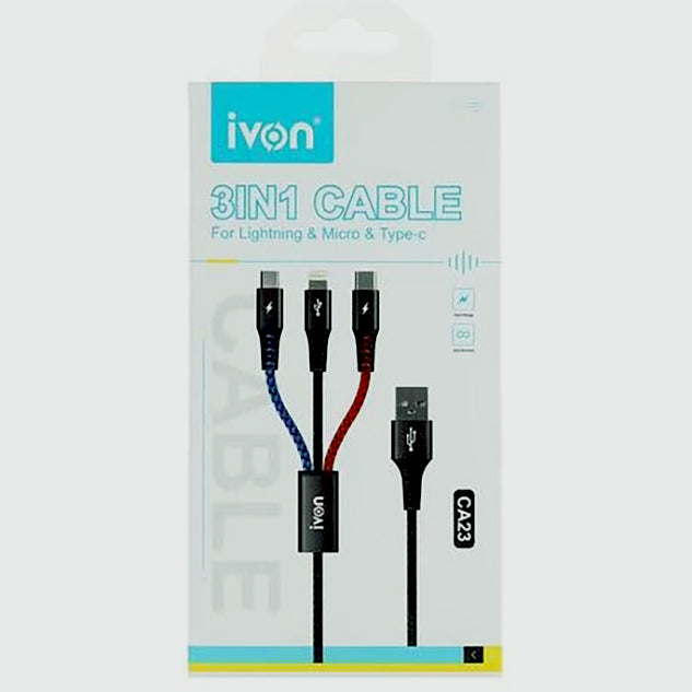 IVON CA23 USB “ 3in1 Cable- Pack of 5