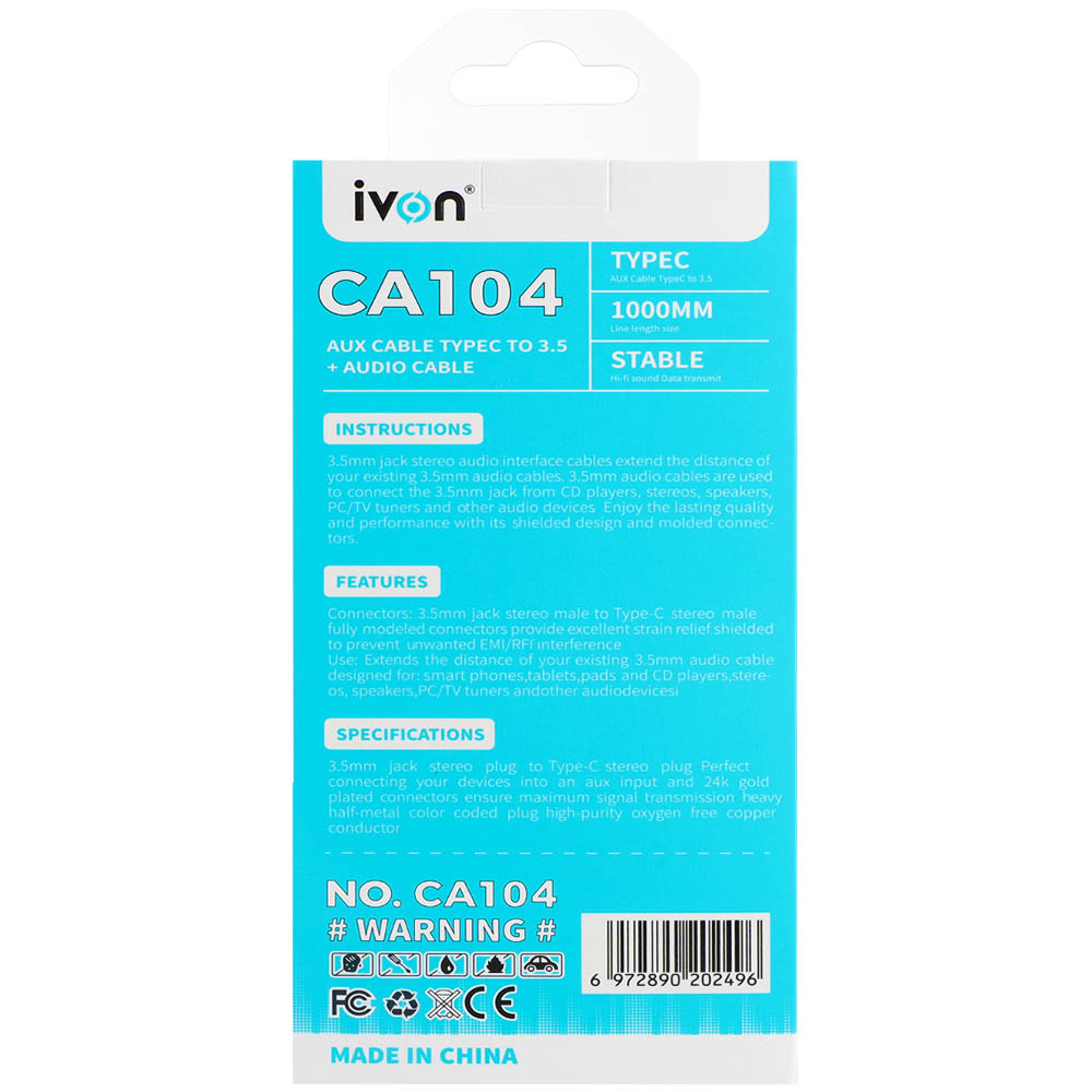 IVON CA104 AUX to Type C- Pack of 5