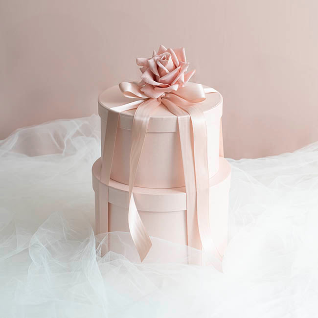 Gift Flower Box Ribbed Round Blush Pink Set 2