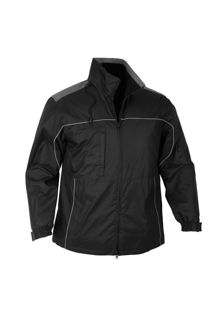 Men's Reactor Jacket in Black/Graphite, 5XL, features reflective piping, zippered hood, and multiple pockets for active comfort.