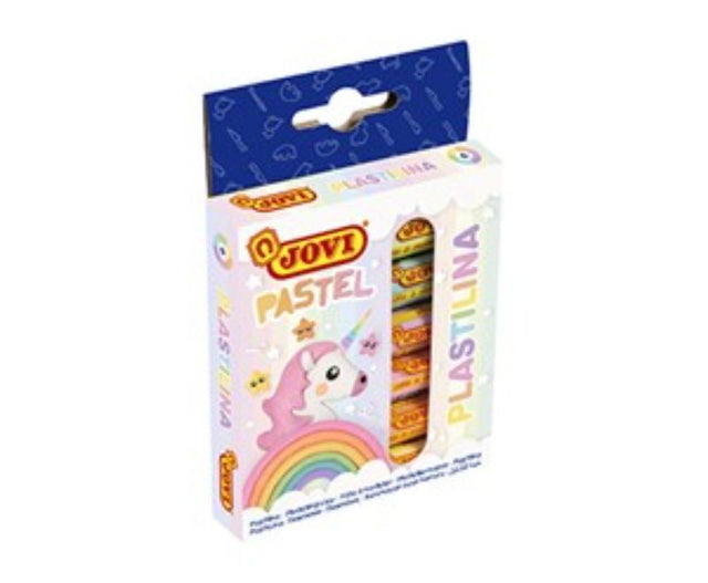 Jovi Plastilina 6x15G pastel modeling clay pack with vibrant, blendable colors for creative projects.