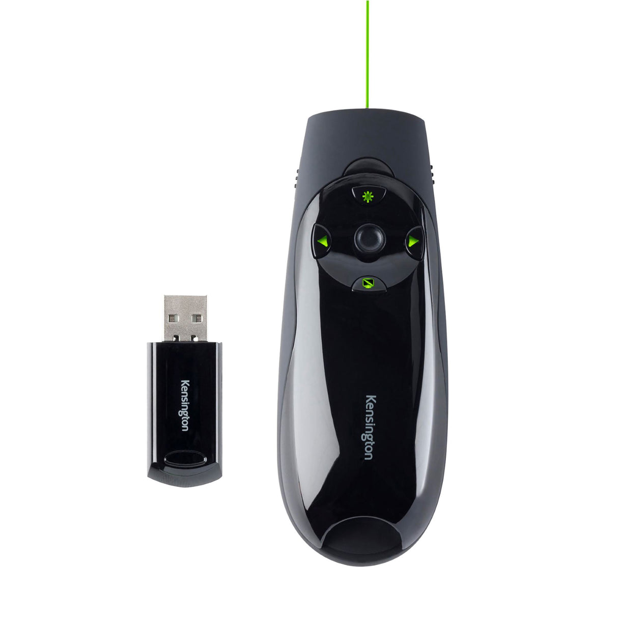 Kensington Presenter Expert with vibrant green laser, wireless range up to 150 feet, perfect for seamless presentations.