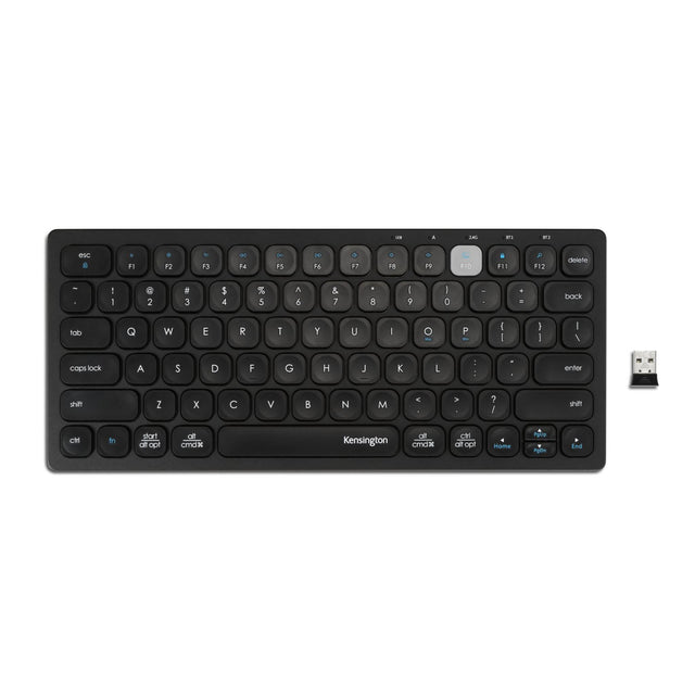 Kensington Multi-Device Dual Wireless Keyboard in black, connecting up to 3 devices for seamless multitasking.