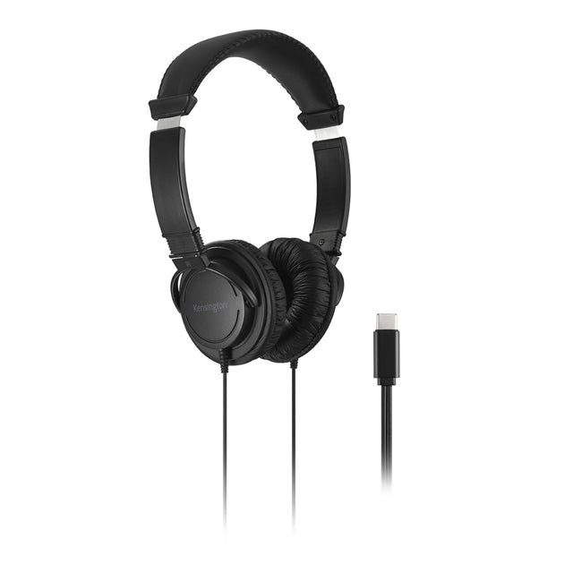 Kensington Hi-Fi USB-C Headphones with adjustable padded headband, 40mm drivers, safe listening limit, and multi-device compatibility.