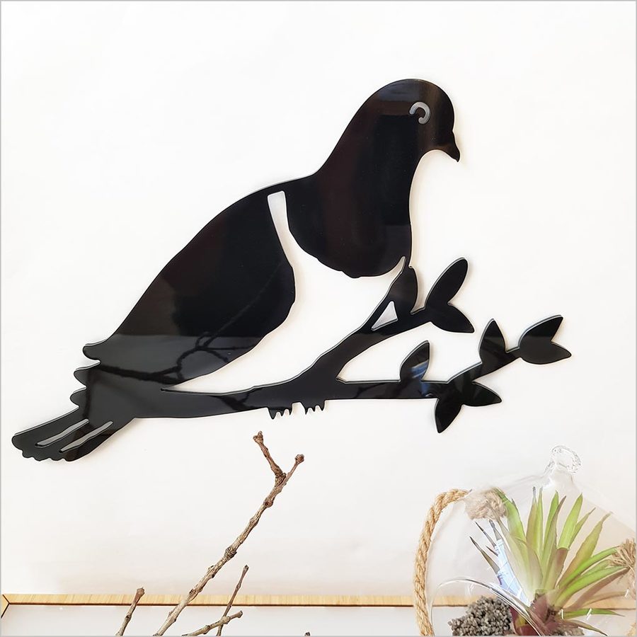 Kiwiana Wall Art - Kereru on Branch: ACM Black