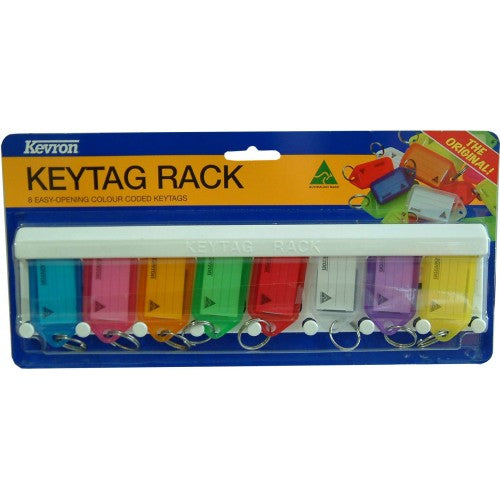 Stylish 8-piece wall rack for key organization with customizable labels for easy access and reduced clutter.