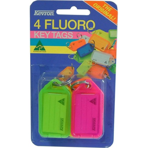 Brightly colored key tag holders with labels for organized key management, including 4 durable holders and stainless steel keyrings.