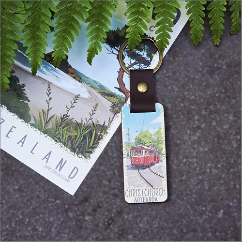 Bamboo Keyring Printed: Christchurch (tram) Keyrings + Keychains