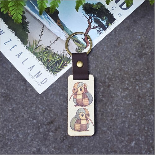 Bamboo Keyring Printed: Quilted Baby Kiwi Keyrings + Keychains