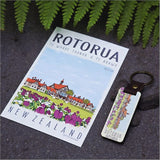 Bamboo Keyring Printed: Rotorua 1 (museum) Keyrings + Keychains