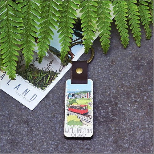Bamboo Keyring Printed: Wellington (Cable car) Keyrings + Keychains
