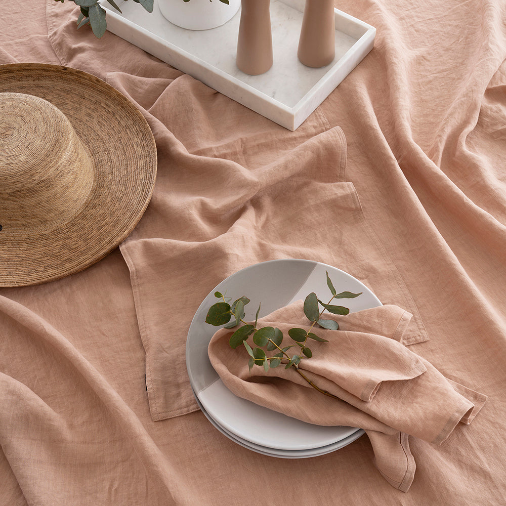 Linen Table Runner 35x180cm Tea Rose- Bambury