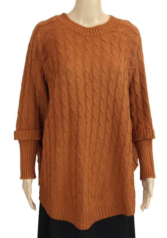 Yvette Cable Knit Poncho Top - RUST