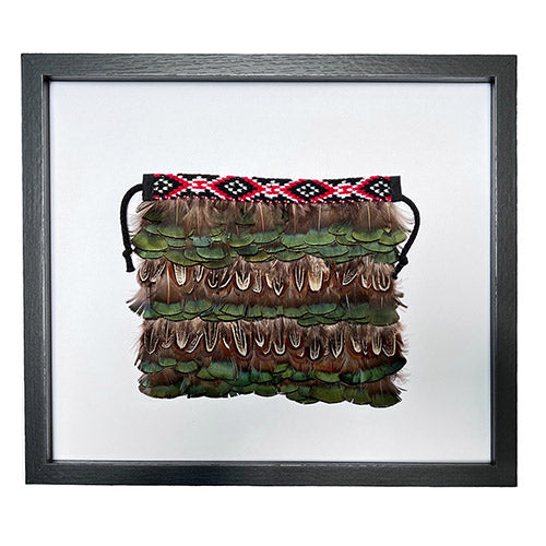 Framed Pheasant Feather Mini Korowai with Red Band