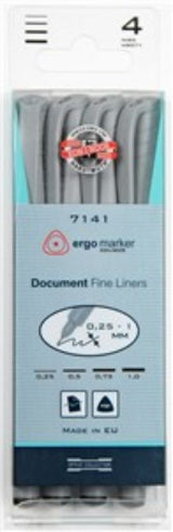 Koh I Noor Fineliners set of 4 with ergonomic grip and precision tips for detailed writing and drawing.