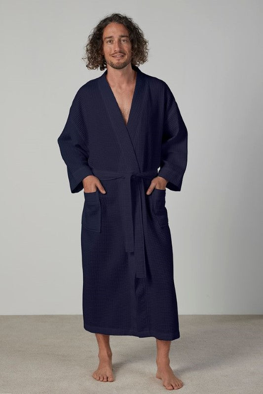 Waffle 50/50 Bathrobe / Robe - Navy (One Size) - BAKSANA