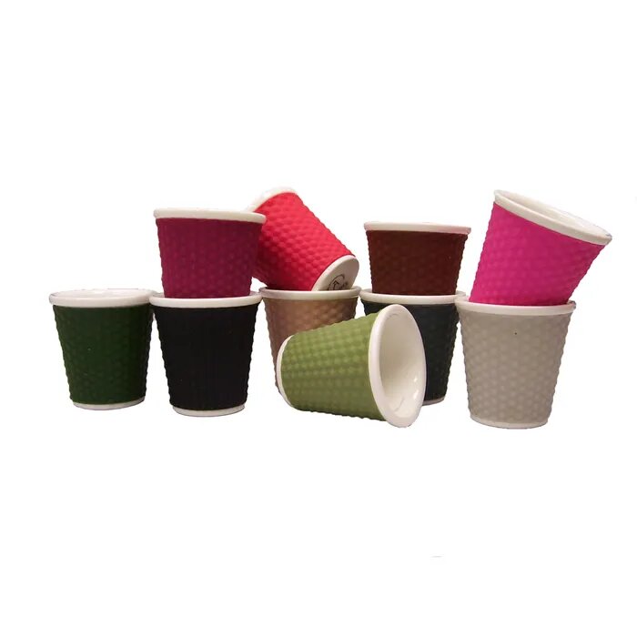 Set of 60 porcelain espresso cups with silicone sleeves, designed for comfort and temperature resistance, in assorted colors.