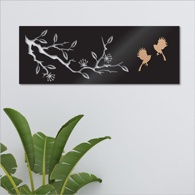 Wall Art - Large Panel 2 Tone Fantail Pohutukawa (Black/Copper)- Kiwiana