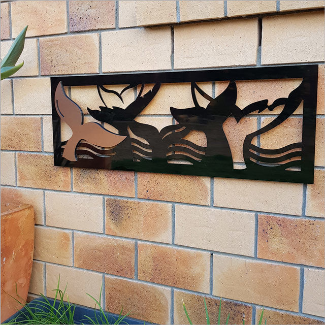 Wall Art - Large Panel 2 Tone Tohora (Black/Copper)- Kiwiana