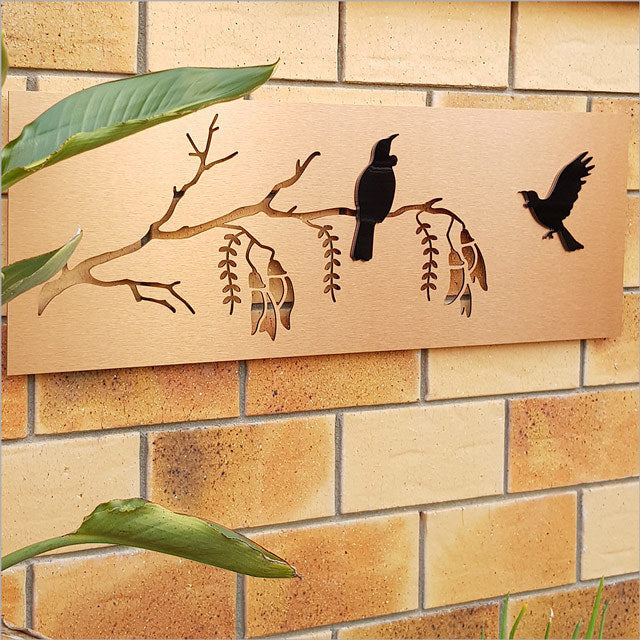 Wall Art - Large Panel 2 Tone Tui Kowhai (Copper/Black)- Kiwiana