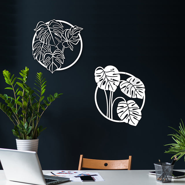 Wall Art - Large ACM Circle Monstera Deliciosa 2 (Black)