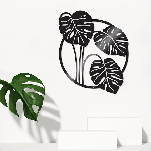 Wall Art - Large ACM Circle Monstera Deliciosa 2 (Black)