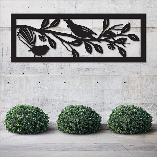 Wall Art - Large Panel Tui Fantail  Black ACM (790mm)- Kiwiana