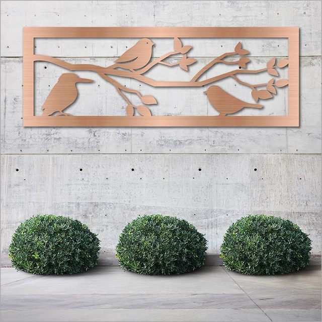 Wall Art - Large Panel with 3 Birds Brushed Copper (790mm)