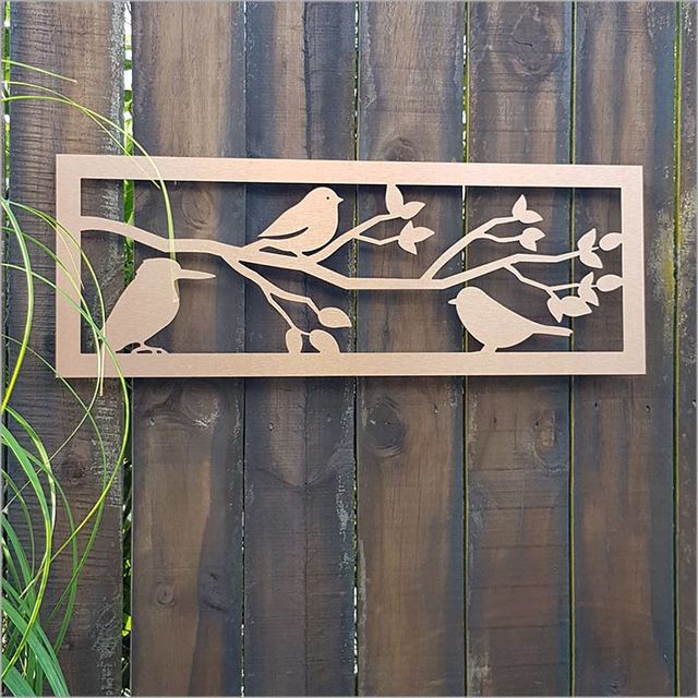 Wall Art - Large Panel with 3 Birds Brushed Copper (790mm)