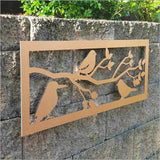 Wall Art - Large Panel with 3 Birds Brushed Copper (790mm)