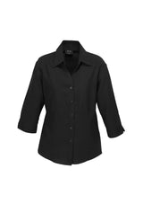 Ladies Plain Oasis 3/4 Sleeve Shirt - Black - Size 14 - Biz Collection