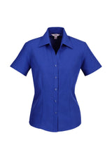 Ladies Plain Oasis Short Sleeve Shirt - Electric Blue - Size 14 - Biz Collection