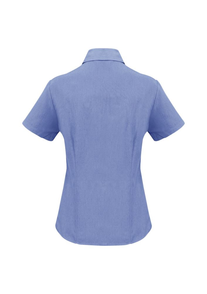 Ladies Plain Oasis Short Sleeve Shirt - Mid Blue - Size 8 - Biz Collection