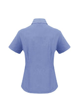 Ladies Plain Oasis Short Sleeve Shirt - Mid Blue - Size 8 - Biz Collection