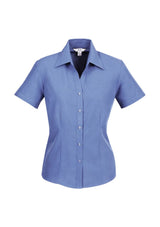 Ladies Plain Oasis Short Sleeve Shirt - Mid Blue - Size 8 - Biz Collection