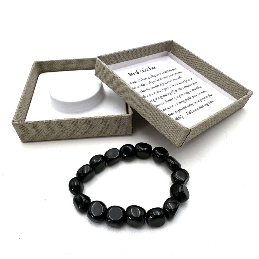 Large Beaded Bracelet - Black Obsidian (14 x 11mm)