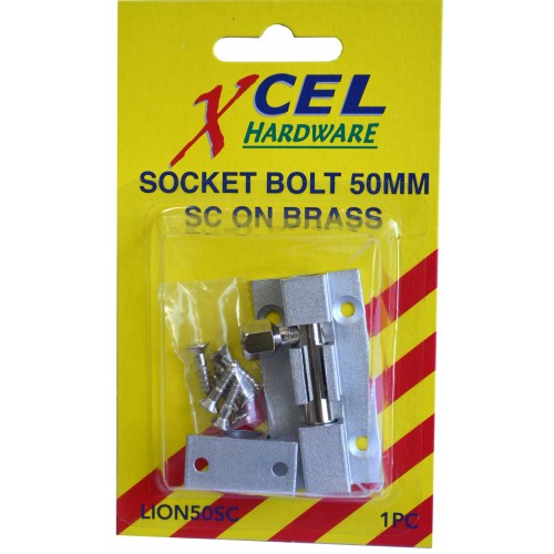 Socket Bolts Satin Chrome On Brass 50mm Xcel