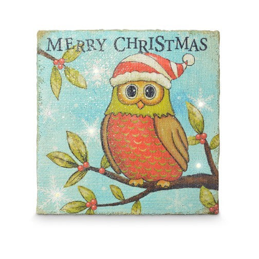 LED Owl Christmas Hanging Canvas 24cm