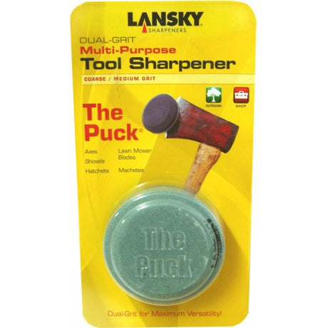 Lansky Round-Comb Grit Sharpener for efficient tool maintenance, featuring dual grit for precision sharpening of outdoor tools.