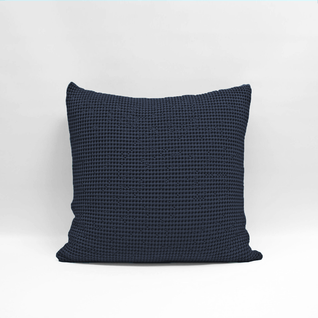 Navy Euro Pillowcase by Baksana, features a deep waffle texture, made from 100% OEKO-TEX® certified cotton with zip closure.