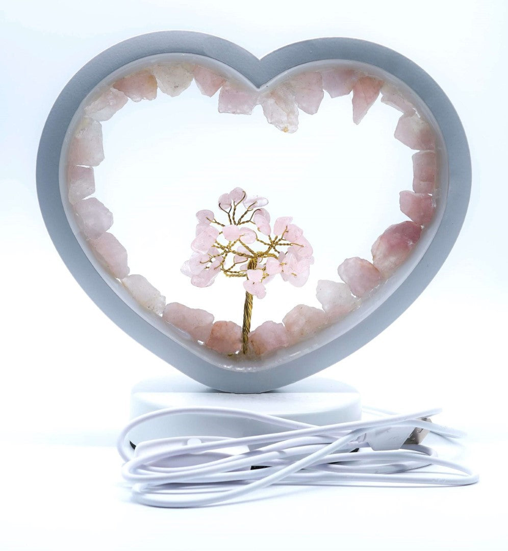 LED USB Lamp - Rose Quartz with Gemstone Tree (20 x 18 x 18cm)