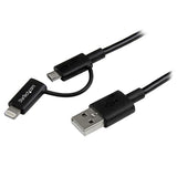 2-in-1 Apple Lightning and Micro USB to USB Cable - 1m (3ft) Black for Charging & Syncing