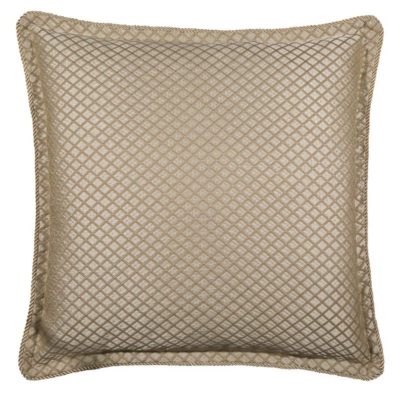 Gold Euro pillowcase featuring diamond quilting, twisted rope cord trim, and fringed edges for an elegant touch.