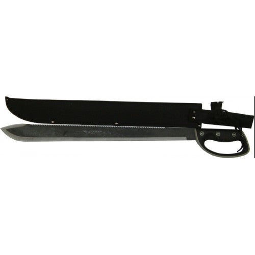 19-inch stainless steel machette with soft rubber handle, ideal for camping, gardening, and outdoor tasks.