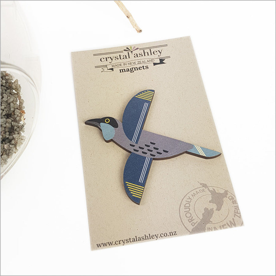 Colorful Folk Kokako Magnet showcasing New Zealand's native bird, perfect for home decor and souvenirs.